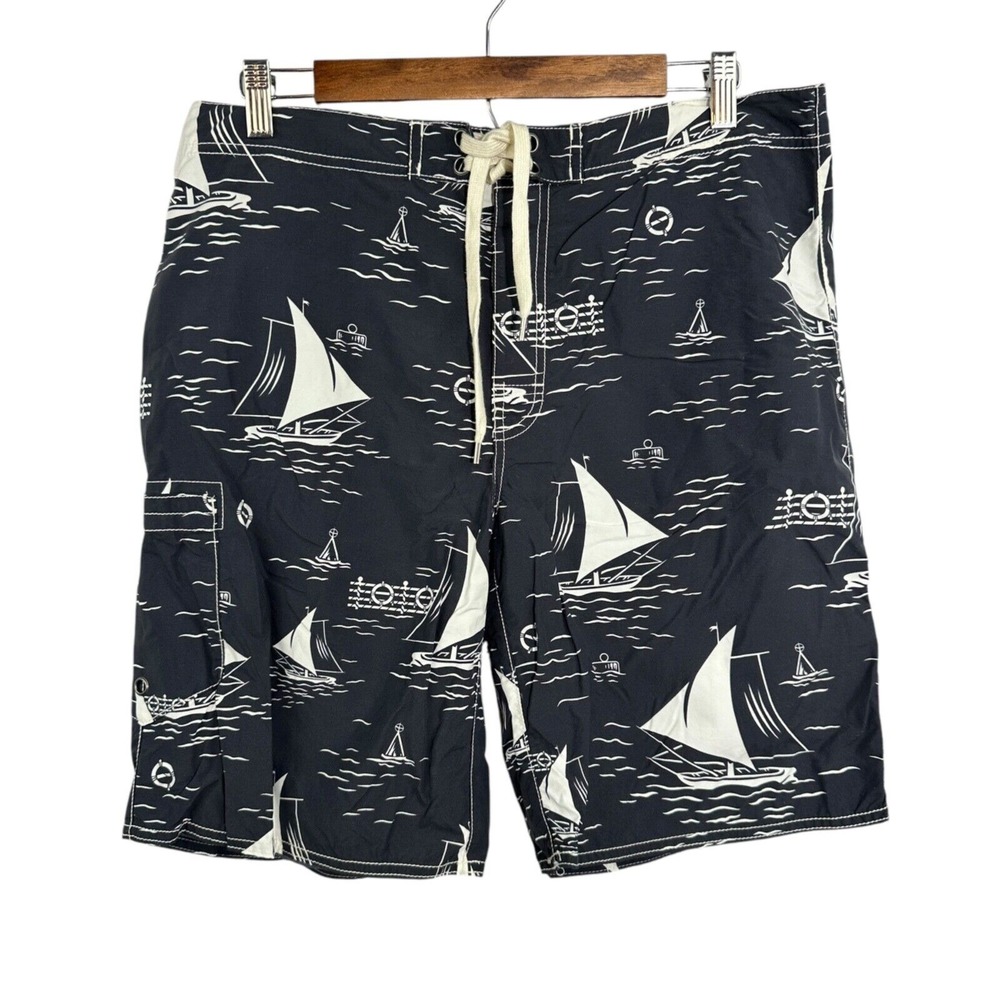 POLO by RALPH LAUREN Unlined Navy Blue Board Shorts Nylon‎ Sailing Nautical 34